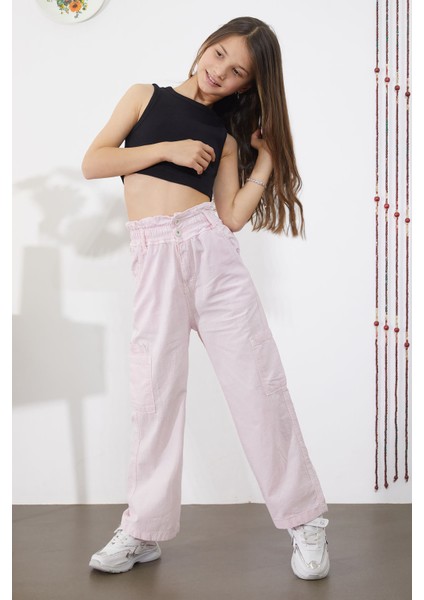 Pembe Yan Cepli Geniş Paça Kız Pantolon 18864 fırsatları