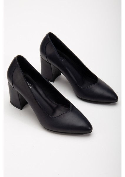 Kadın Deri Klasik Kalın Topuklu Ayakkabı 2616 Klasik Lacıvert 36