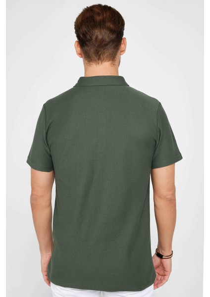 Erkek Slim Fit Dar Kesim Pamuk Armürlü Haki Polo Yaka Tişört indirimleri