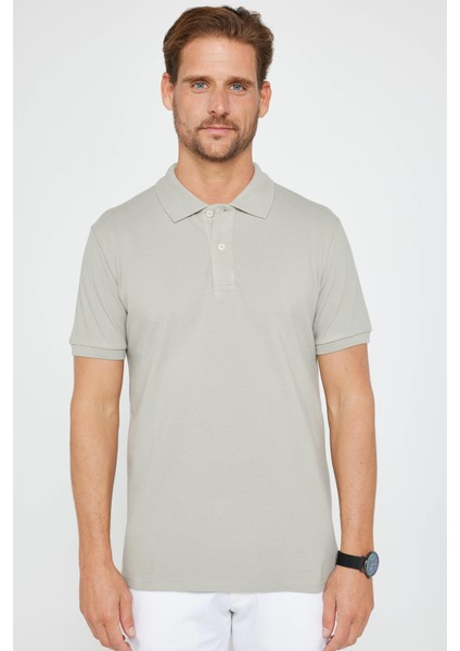 Erkek Slim Fit Dar Kesim Pamuk Düz Pike Gri Polo Yaka Tişört fiyatları
