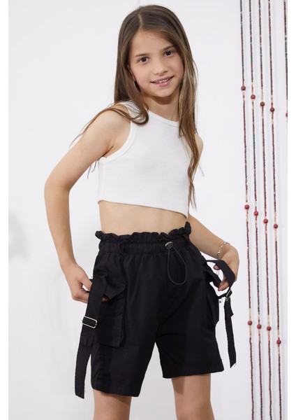 Siyah Kargo Cepli Beli Lastikli Kız Paraşüt Şort 18857 fiyatları