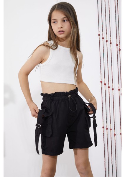 Siyah Kargo Cepli Beli Lastikli Kız Paraşüt Şort 18857 indirimleri