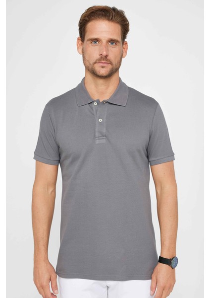 Erkek Slim Fit Dar Kesim Pamuk Düz Pike Füme Polo Yaka Tişört fiyatları