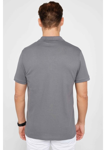 Erkek Slim Fit Dar Kesim Pamuk Düz Pike Füme Polo Yaka Tişört indirimleri