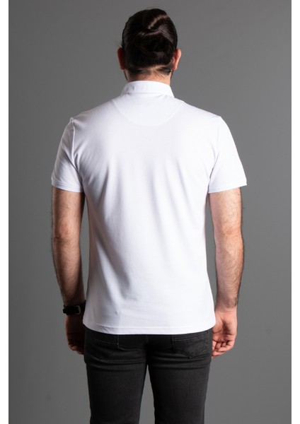 Erkek Beyaz Dokulu Düğmeli Polo Yaka T-Shirt indirimleri