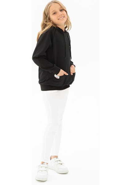 Kapüşonlu Uzun Kol Siyah Renk Kız Çocuk Sweatshirt