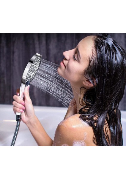 Geniş Kafalı Siyah Büyük Kaliteli Tazyikli Sağlam 5 Fonksiyonlu Siyah Duş Başlığı ve Duş Hortumu Set modelleri