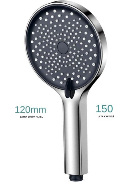 Geniş Kafalı Siyah Büyük Kaliteli Tazyikli Sağlam 5 Fonksiyonlu Siyah Duş Başlığı ve Duş Hortumu Set indirimleri