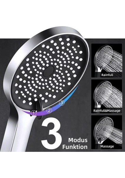 Geniş Kafalı Siyah Büyük Kaliteli Tazyikli Sağlam 5 Fonksiyonlu Siyah Krom Gövde Duş Başlığı fiyatları
