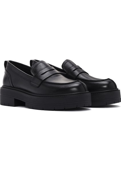 Kadın Siyah Spherica Deri Maskülen Loafer D36VDI00043C9999