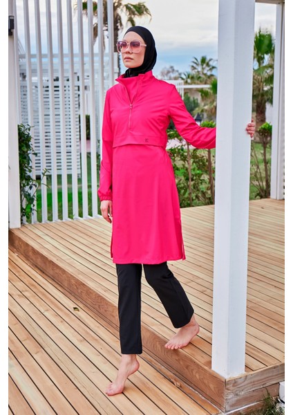 Paraşüt Kumaş Pembe Tam Kapalı Tesettür Mayo M2408 fırsatları