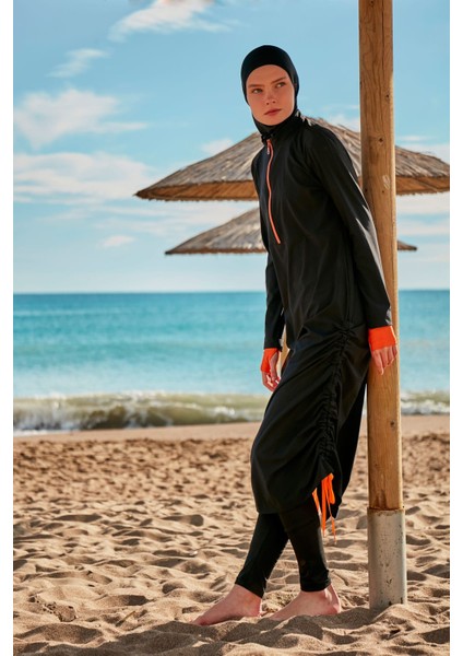 Paraşüt Kumaş Siyah Tam Kapalı Tesettür Mayo M2414