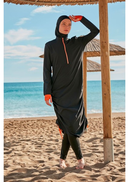 Paraşüt Kumaş Siyah Tam Kapalı Tesettür Mayo M2414 fiyatları