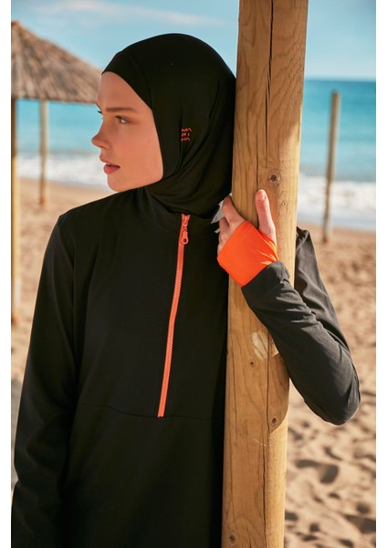 Paraşüt Kumaş Siyah Tam Kapalı Tesettür Mayo M2414 modelleri