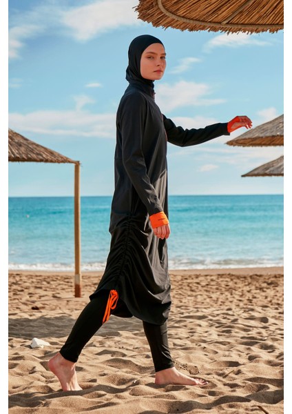 Paraşüt Kumaş Siyah Tam Kapalı Tesettür Mayo M2414 fırsatları