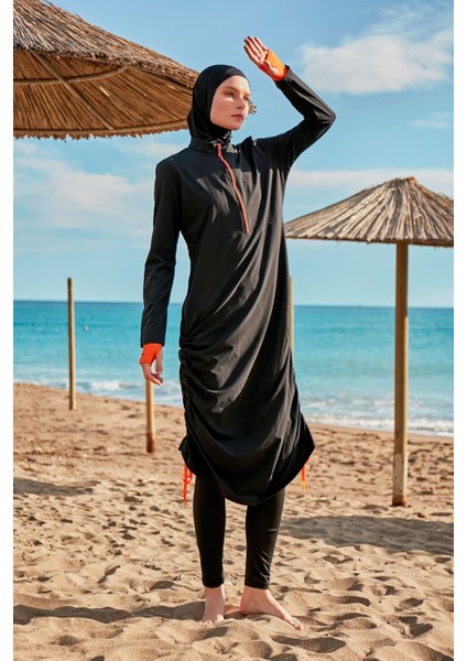 Paraşüt Kumaş Siyah Tam Kapalı Tesettür Mayo M2414 indirimleri