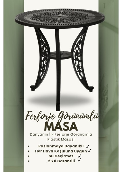 Ferforje Görünümlü Bahçe Masa ve Sandalye Takımı, 150 KG Taşıma Kapasiteli, Bahçe, Balkon ve Dış Mekana Uygun, 2 Yıl Garantili, Siyah Masa ve Sandalye Takımı
