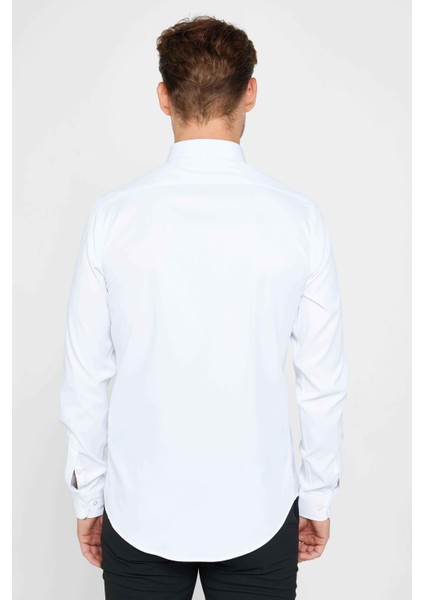 Slim Fit Uzun Kollu Likralı Düz Stretch Beyaz Erkek Gömlek indirimleri