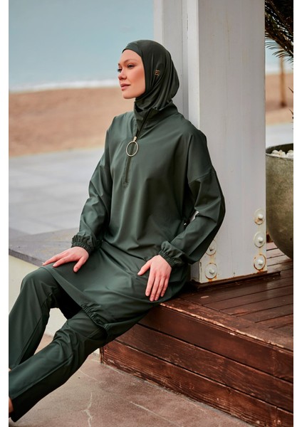 Paraşüt Kumaş Haki Tam Kapalı Tesettür Mayo M2406 fırsatları