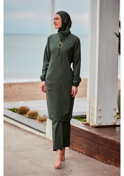 Paraşüt Kumaş Haki Tam Kapalı Tesettür Mayo M2406 indirimleri