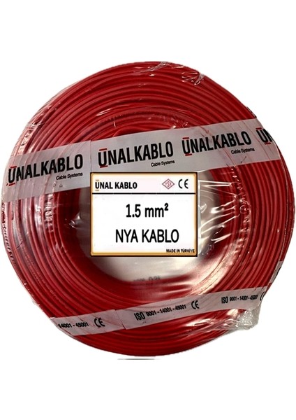 Ünal Kablo 1.5 Mm² Nya Kablo - 50 Metre Kırmızı