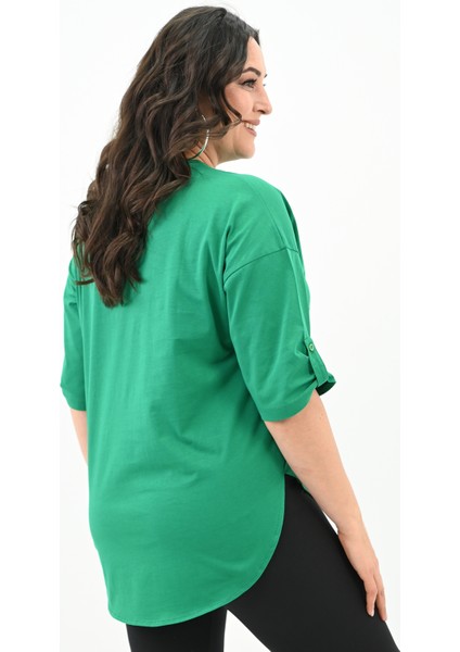 Kadın Büyük Beden Tüy Baskı Detaylı Oversize T-Shirt 1773-4-24