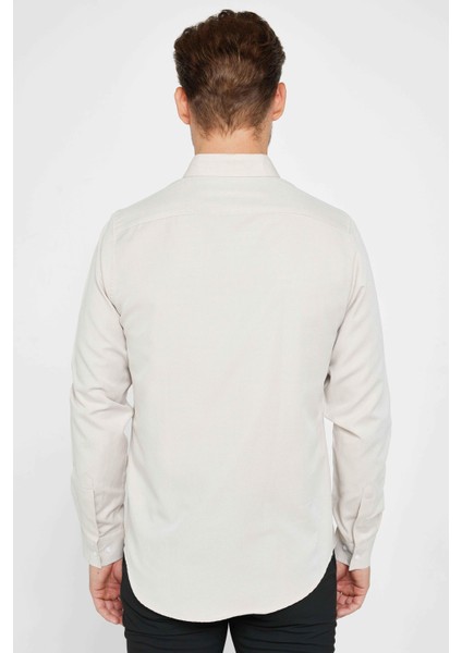 Slim Fit Uzun Kollu Dar Kesim Düğmeli Yaka Pamuklu Düz Oxford Taş Renk Erkek Gömlek indirimleri