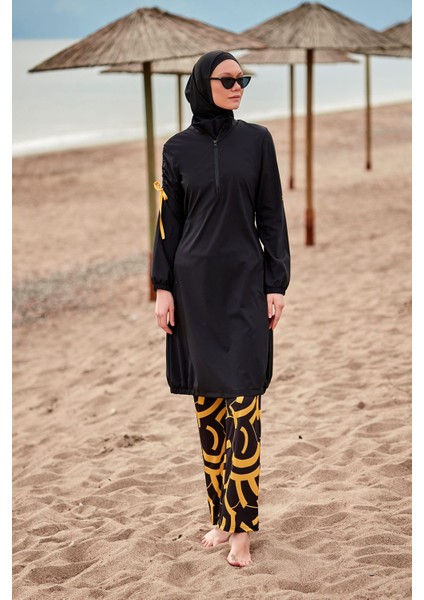 Paraşüt Kumaş Siyah Tam Kapalı Tesettür Mayo M2431