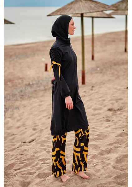 Paraşüt Kumaş Siyah Tam Kapalı Tesettür Mayo M2431 fiyatları