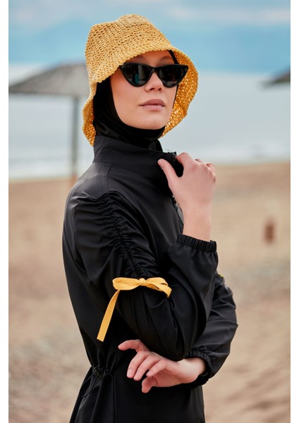Paraşüt Kumaş Siyah Tam Kapalı Tesettür Mayo M2431 modelleri