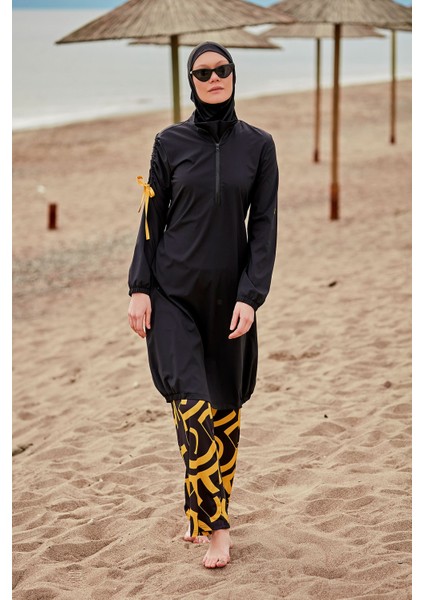 Paraşüt Kumaş Siyah Tam Kapalı Tesettür Mayo M2431 fırsatları