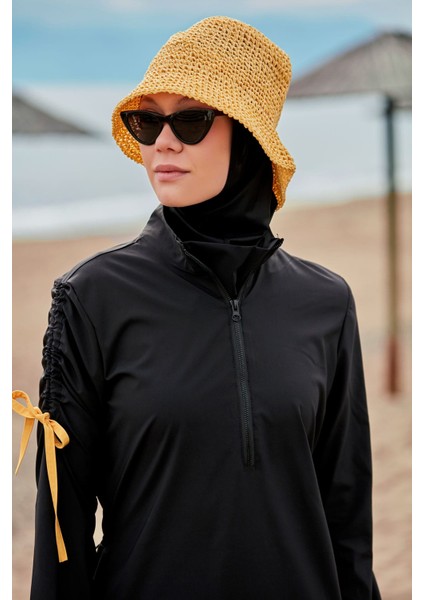 Paraşüt Kumaş Siyah Tam Kapalı Tesettür Mayo M2431 indirimleri