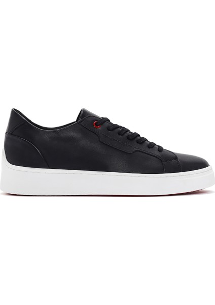 Erkek Siyah Bağcıklı Deri Sneaker