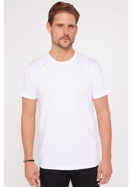 Unisex 2'li Paket Beyaz-Lacivert Slim Fit Dar Kesim %100 Pamuk Bisiklet Yaka Tişört fiyatları