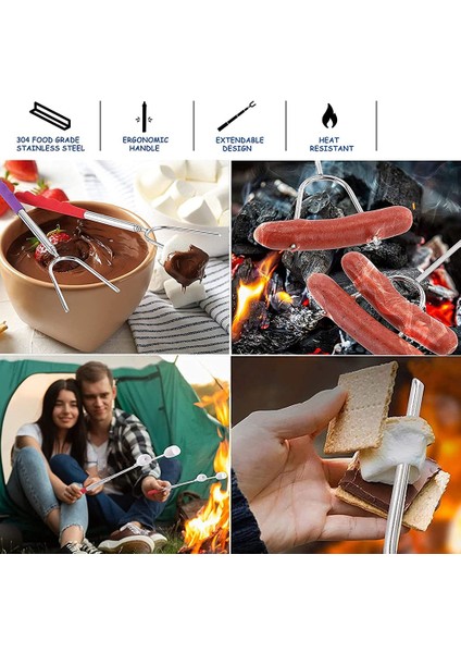 Marshmallow Kavurma Çubukları, 4'lü Set Uzatılabilir Teleskopik Paslanmaz Çelik Smores Çubukları Ateş Çukuru Için Şişler (Yurt Dışından)