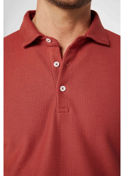 Erkek Slim Fit Dar Kesim Pamuk Armürlü Kiremit Renk Polo Yaka Tişört fırsatları