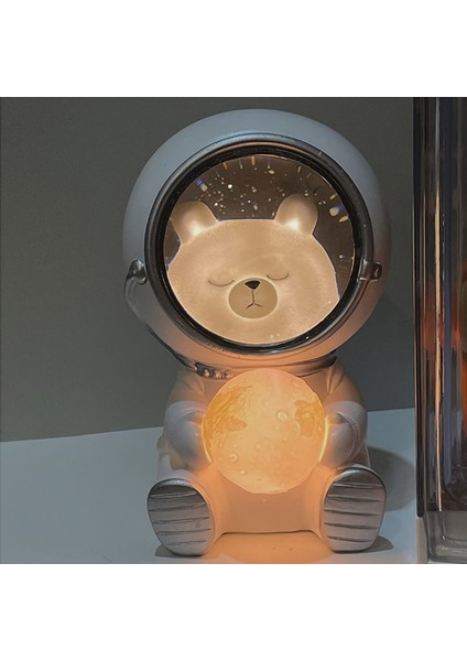 Mj Toys Ayı Astronot Projektör Gece Lambası 3D Masa Lambası Doğum Günü Hediyesi