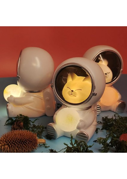 Mj Toys Ayı Astronot Projektör Gece Lambası 3D Masa Lambası Doğum Günü Hediyesi