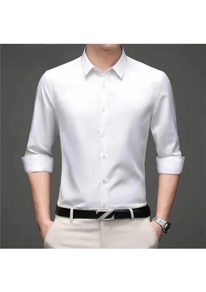 Özel Tasarım Pamuk Saten Slim Fit Cepsiz Ofis Iş Business Uzun Kollu Şık Erkek Gömlek