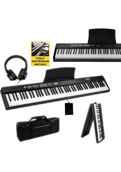 PLX-80BK-H Taşınabilir Katlanır Dijital Piyano Tuş Hassasiyetli 88 Tuş BT (Sustain Kulaklık Çanta Metod)