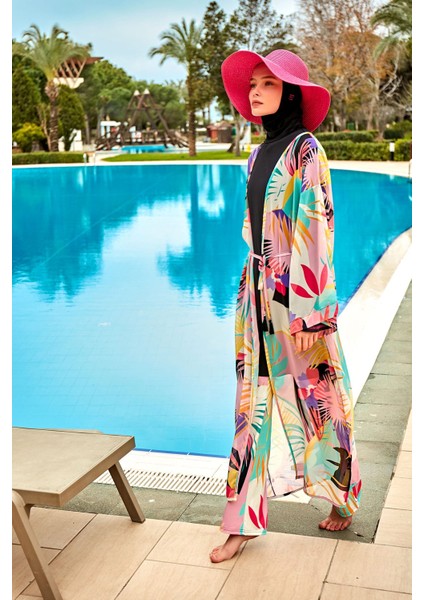 Desenli Renkli Kimono Kaftan P2410