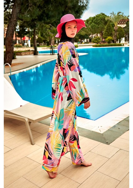 Desenli Renkli Kimono Kaftan P2410