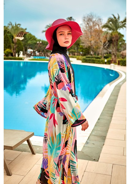 Desenli Renkli Kimono Kaftan P2410