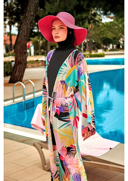 Desenli Renkli Kimono Kaftan P2410