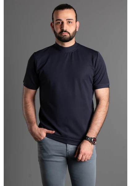 Zeki Özer Zeki Özer Erkek Lacivert Yarım Boğazlı Soft T-Shirt