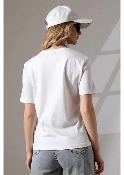 Pamuklu Penye Kompakt Ağır Kumaş Kısa Kol Comfort Fit T-Shirt 21666 Beyaz fırsatları