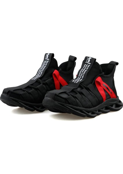 Erkek Günlük 24Y540 Şık Yüksek Taban Siyah Kırmızı Sneaker Ayakkabı modelleri