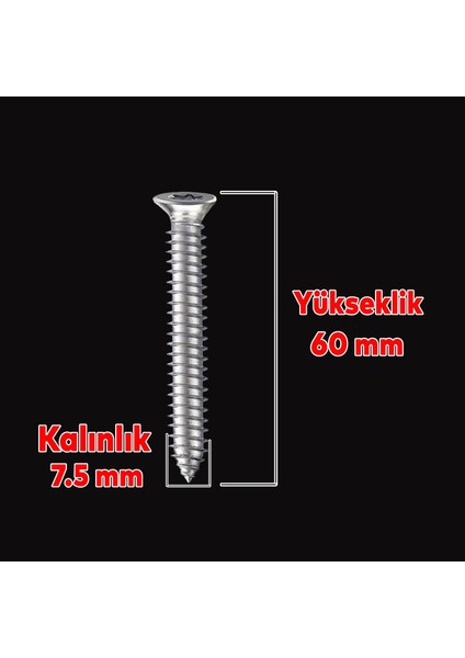 Buldex Vida 7.5X60 mm 50 Adet Sivri Uçlu Dübelsiz Beton Vidası Tork Duvar Vidası Buldeks fiyatları