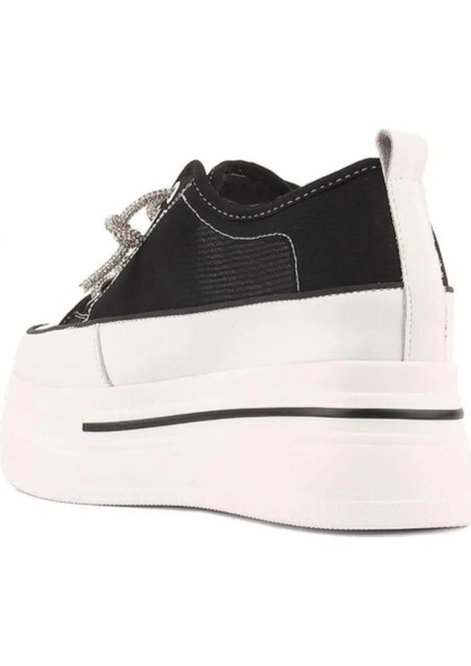 Kadın Günlük 24Y345-10 Yüksek Taban Siyah Taşlı Bağcık Sneaker Ayakkabı
