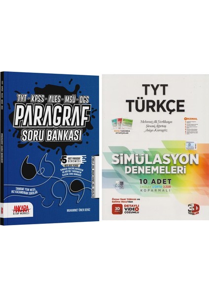 TYT Türkçe Deneme ve Ankara Kitap Merkezi Yayınları Paragraf Soru Bankası Seti 2 Kitap
